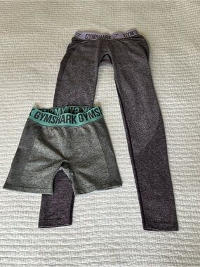 BUNDLE of 2-Gymshark Flex Women Small Heather Gray Shorts & Purple Leggings